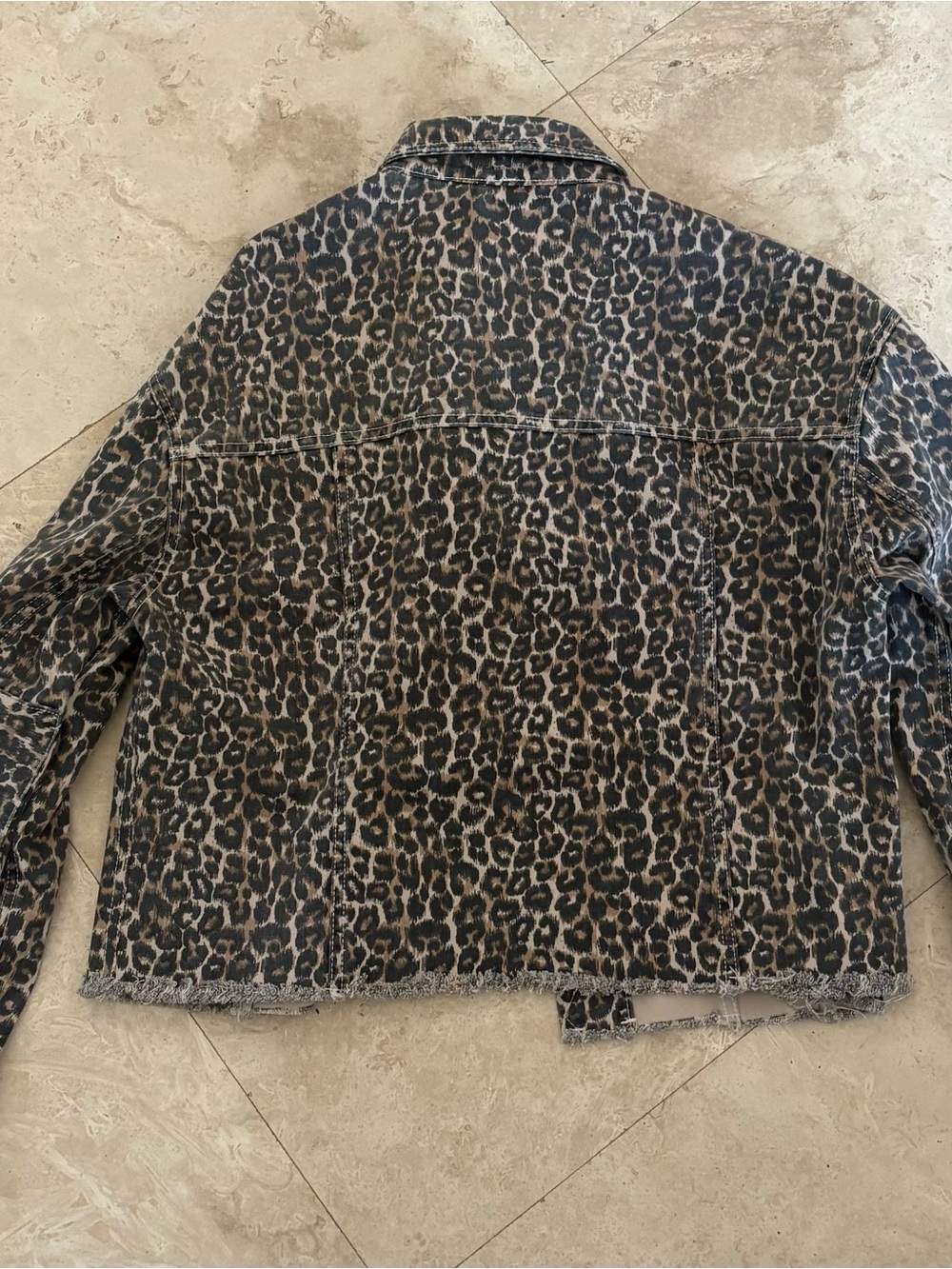 Free People Leopard Print Cropped Denim Jacket - Brown & Black